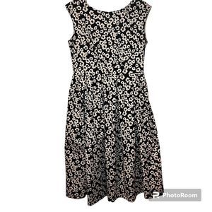 Sleeveless Black and White Floral Fit & Flare Dress